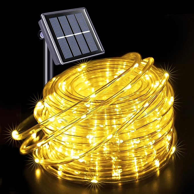 JMEXSUSS 66ft 200 LED Warm White Solar Rope Lights with 8 Modes | Solar Christmas Lights Outdoor Waterproof, Rope Lights for Fence,Gazebo,Yard,Walkway,Path
