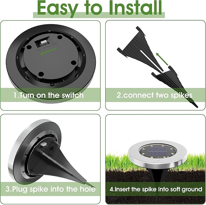 INCX 4.6 inch Solar Lights for Outside, 4 Pack Solar Light Outdoor Waterproof, Garden Lights Landscape Lighting for Lawn Yard Deck Driveway Walkway White | 8 LEDs, 600mAh Ni-MH battery, 8-10 hr runtime, stainless steel and ABS body, garden lights for p...