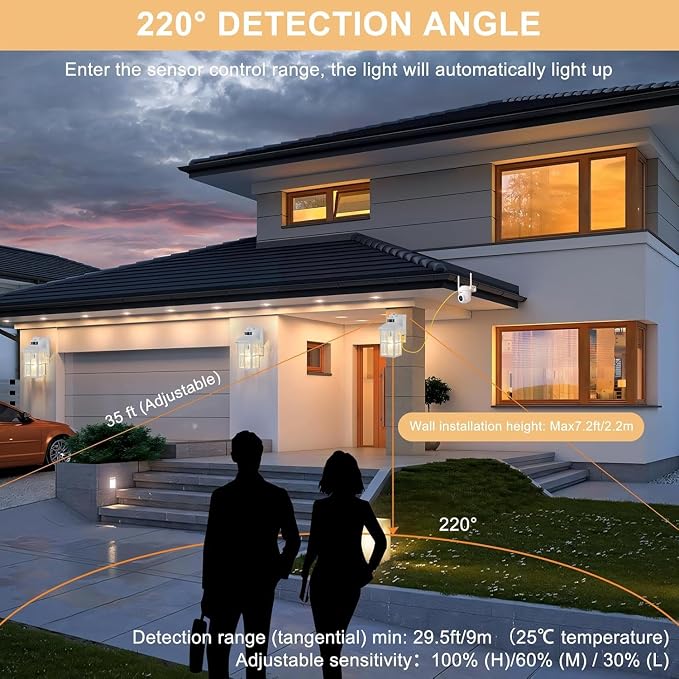 Porch Light with GFCI Outlet with Remote | Dusk to Dawn Motion Sensor Outdoor Light, Upgraded 4 Lighting Modes Exterior Fixture Outside Lights for House Patio Garage