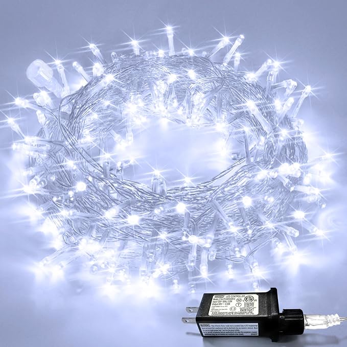 JMEXSUSS Connectable 8 Modes 100 LED White Christmas Lights Clear Wire | 33ft Twinkle Fairy String Lights Indoor, Plug-in Christmas String Lights Outdoor Waterproof for Christmas Wedding Party Tree