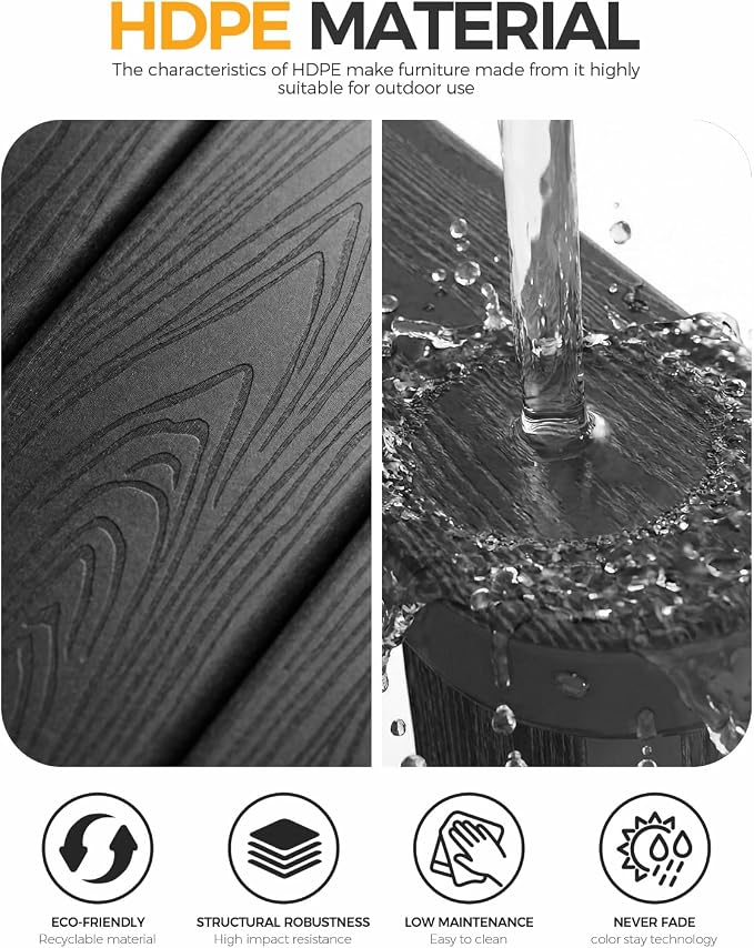 nevilywood 5-Piece HDPE Adirondack Chair Set, 4 Stackable Chairs Coffee Table, All-Weather Wood Grain, Patio Garden Backyard,Black