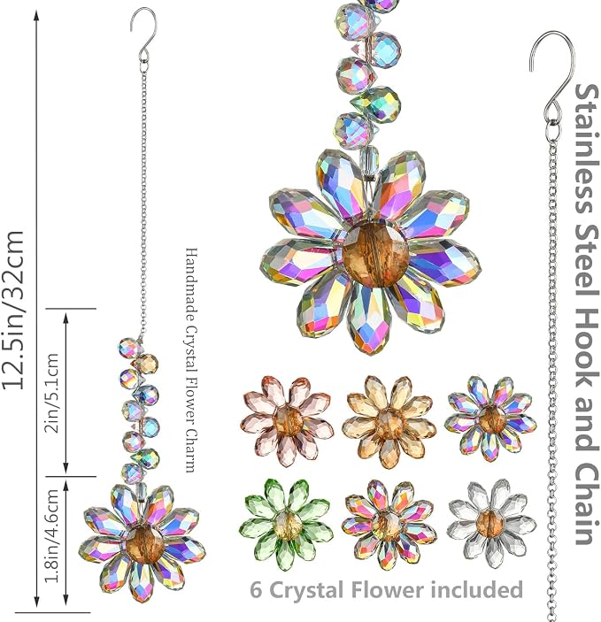 6PCS Crystal Sunflower Suncatchers for Window Hanging Gifts | Rainbow Maker Sun Catchers Indoor Window,Outdoor Patio Garden Decor,Whimsical Decor,Glass Ornaments For Christmas Tree