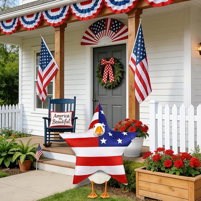 4th of July Patriotic Flag Porch Goose Outfits for 23" Lawn Statue Independence Day Star Goose Costume for Garden Patio USA 250th Anniversary Decoration