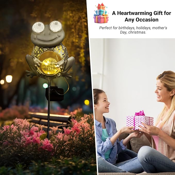 SRNPMIU Solar Lights Outdoor Decor, Solar Frog Yard Decorations Outdoor | Garden Decorative, IP65 Waterproof, Gifts for Women Mom, for Yard Patio Lawn Pathway Landscape