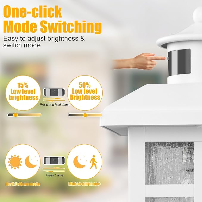 2 Packs Motion Sensor Outdoor Lights, Outside Light Fixtures for House | Porch Lights Outdoor with E26 Sockets & Tempered Glass, Dusk till Dawn Waterproof Exterior Wall Lights Motion Sensor, White