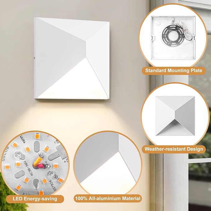 QQCherry Outdoor Light Fixture Wall Mount with 3 Lighting Modes, White LED Exterior Lighting fixtures for Outside, Modern Front Porch Lights, Waterproof Black Wall Sconce for House,
