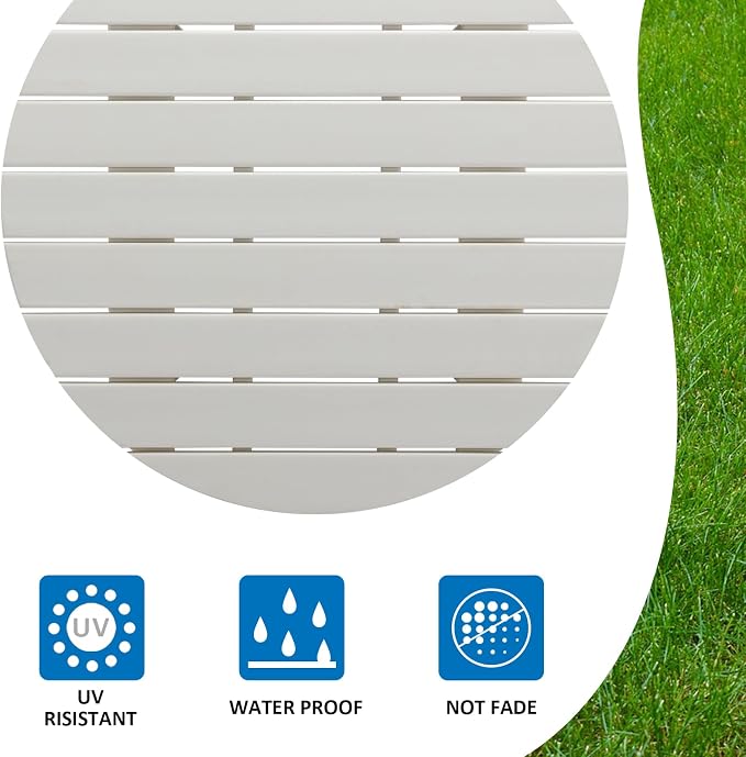 31.5" Outdoor Round Coffee Table, Adirondack Patio Coffee Table, Outdoor Large Side Table for Balcony Lawn (White)