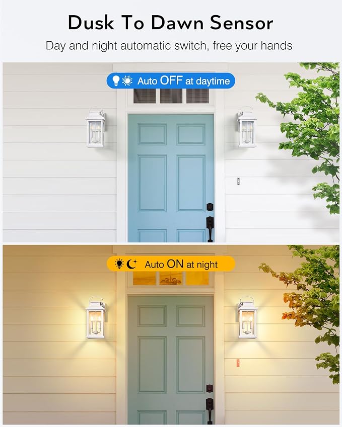 VIANIS Large White Porch Lights Outdoor, Modern Dusk to Dawn Outdoor Lighting Fixtures Wall Mount for House, Anti-Rust Exterior Wall Sconce Lantern for Front Porch, Waterproof Coach Lights for Garage | Anti-Rust Exterior Wall Sconce Lantern for Front P...