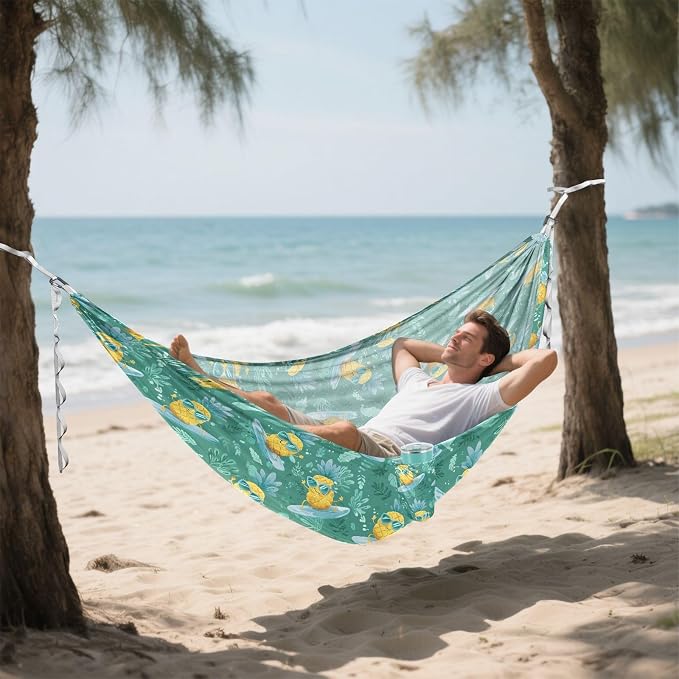 Camping Hammock Outdoor Hammocks for Outside Pineapple Surfing Cute Beach Trees Portable Lightweight with Pockets Tree Straps Indoor