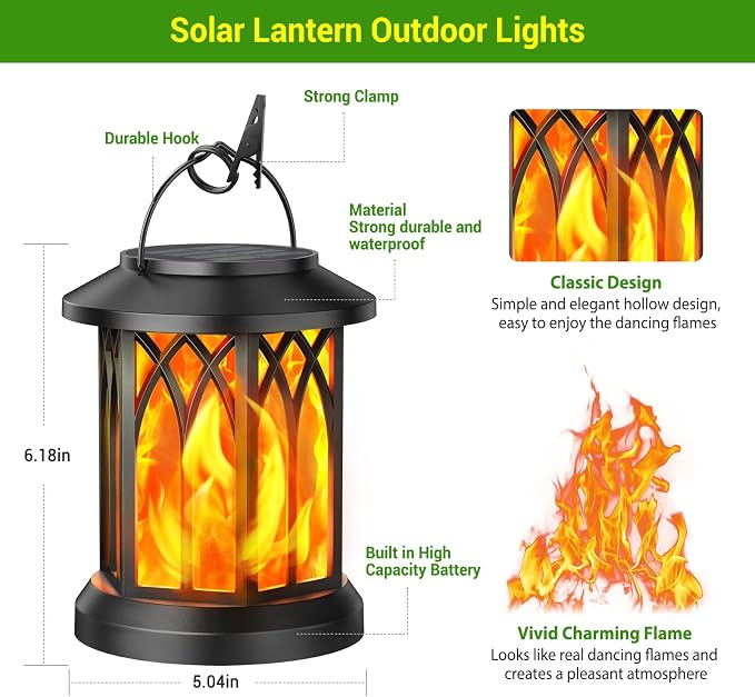 KOOPER 6 Pack Solar Lantern Outdoor Lights, Upgraded Flickering Flame Solar Lanterns Outdoor Waterproof, Auto ON/OFF Lanterns Decorative Outdoor, Hanging Lantern for Yard Patio Lawn Table Garden Decor