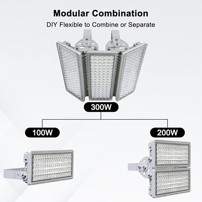 Kekeou 600W LED Stadium Lights, 300W 2-Pack 84000LM 6500K Arena Flood Light | IP67 Waterproof & Rugged, Flicker-free, 10KV surge. 180° Adjustable, 120° Wide Beam Angle for Basketball Courts/Parking