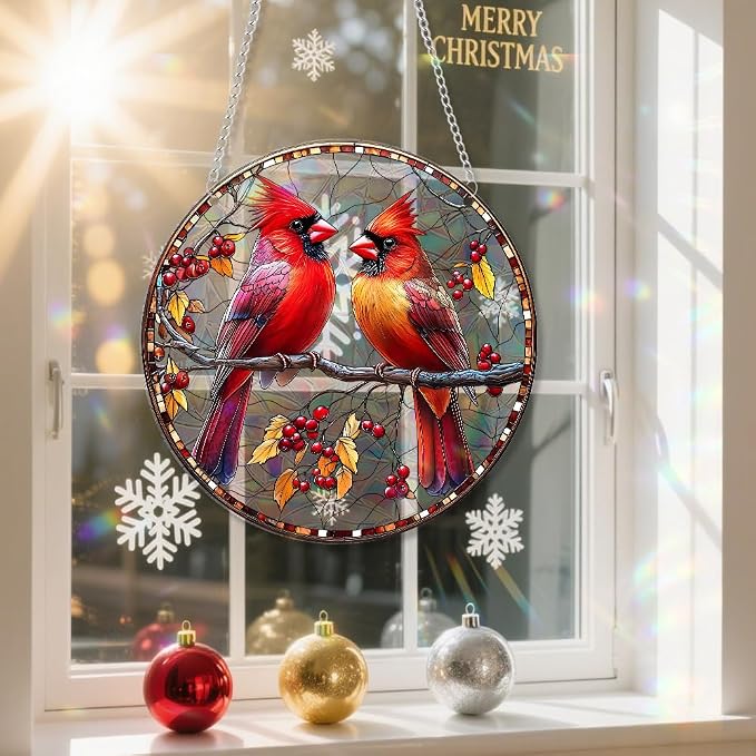 Acrylic Suncatcher Window Hanging, Birds Sun Catcher Rainbow Indoor Window Decoration for Living Room Bedroom, Unique Gift for Mom Wife & Friends, 7.87 inches