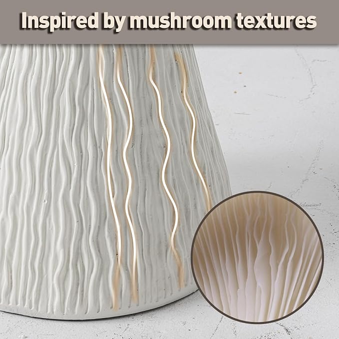 SUNBURY Outdoor Side Table, Concrete End Table Mushroom Shaped, Round Outdoor Accent Table Marble Planter Stand, Decorative Garden Stool for Patio, Porch, Living Room, White