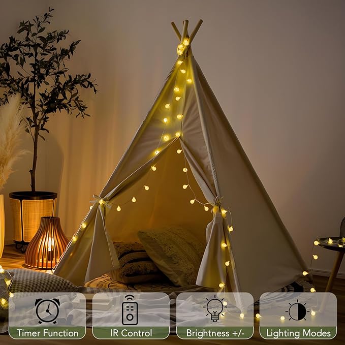 Metaku Globe String Lights Battery Operated Fairy Light 26ft 60LED & Remote | Waterproof Indoor Outdoor Hanging String Lights Decorative Christmas Lights for Home Party Patio Garden Classroom Wedding