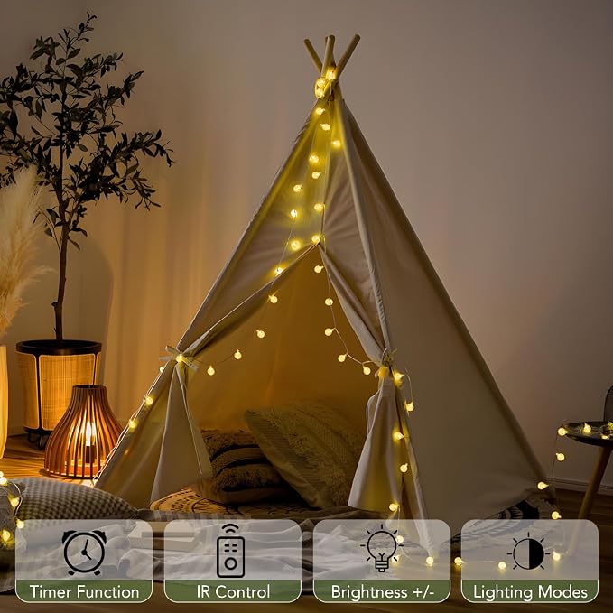 Metaku Globe String Lights Battery Operated Fairy Light 33ft 80LED & Remote | Waterproof Indoor Outdoor Hanging String Lights Decorative Christmas Lights for Home Party Patio Garden Classroom Wedding