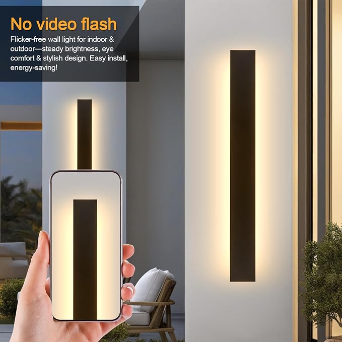 AioTio 47.2in 2pcs Modern Outdoor Wall Light for House, Black Upgraded 4.72in Wide 3000K Waterproof IP65 Porch Lights Wall Sconce,Long LED Linear Outside Exterior Lighting Fixtures for Garage,Patio