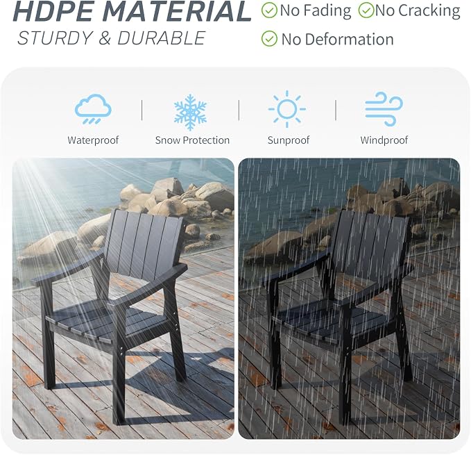 ZHUSI Outdoor Dining Set for 6 HDPE (Black, 2 Chairs)