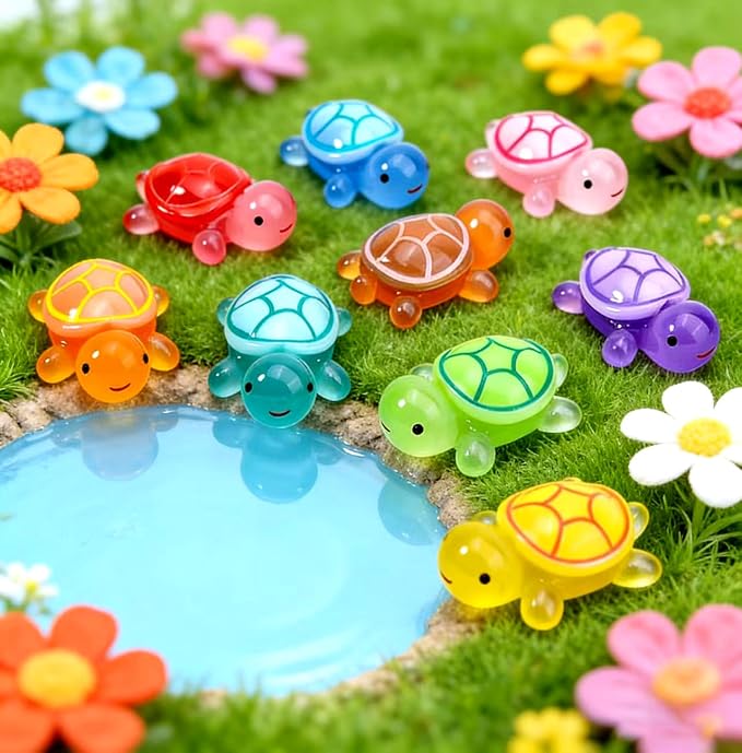 10Pcs Mini Resin Animals Turtles, Luminous Mini Animals Figurines Sea Turtle Glow in The Dark Resin Figures Tiny Figures Bulk Small Plastic Miniature Turtles Miniature Things Figurines to Hide