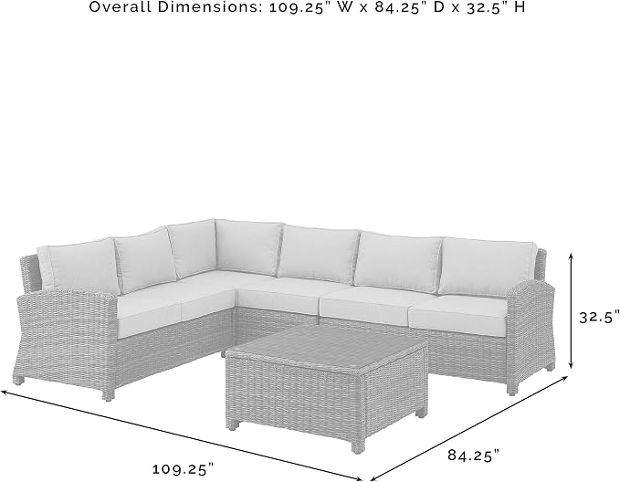 Crosley Furniture Bradenton 5-Piece Outdoor Sectional Sofa Wicker Conversation Patio Furniture Set for Deck, Brown with Gray Cushions