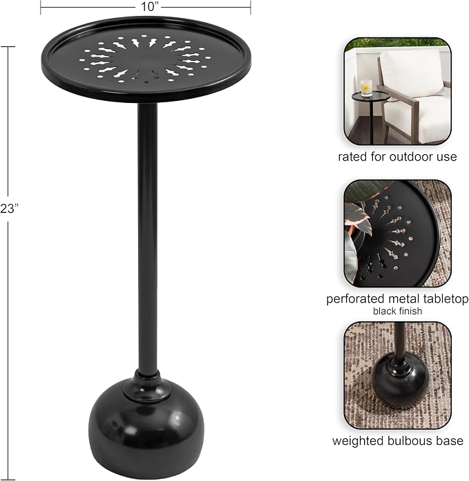 Kate and Laurel Miki Modern Pedestal Drink Table; 10 x 10 x 23; Black; Decorative Accent Patio Table for Use as Plant Stand Indoors or Outdoors or as a Living Room Martini Table
