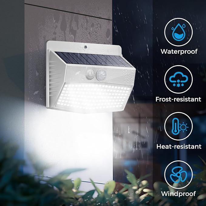 1 Pack Solar Motion Lights Outdoor, Solar Security Light with 3 Modes, IP65 Waterproof Flood Lights Outside for Camping Garden Patio Garage Backyard, White