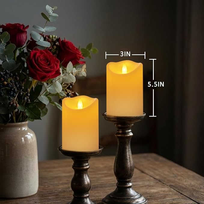 Bulk Set of 12 Outdoor Flameless Candles, Patented 3D Dual-LED Resin Pillars with 2 Remotes, Waterproof Non-Melting Battery Operated Wedding Aisle Decor, Ivory (D3 x H6)