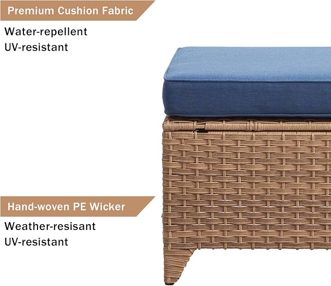 HUMMUH Patio Furniture 7 Pieces Outdoor Furniture Set PE Wicker Patio Couch with Swivel Rocker Chairs,Patio Ottomans,Outdoor Tables, Yellow/Blue