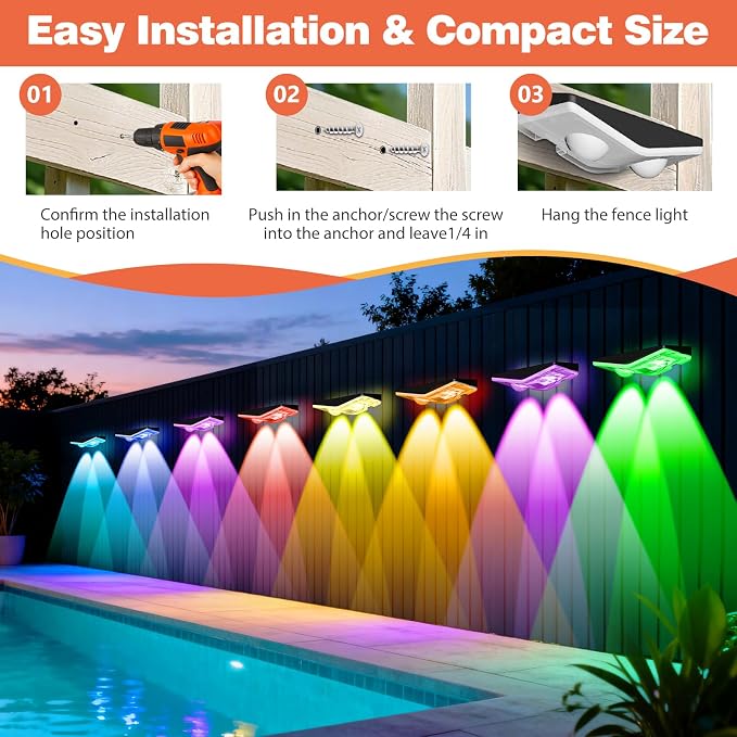 Outdoor Fence Lights Plug in, 100FT LED Fence Lights, App & Remote Control, 100 Scene Modes, IP67 Waterproof Outdoor Lights for Backyard, Patio, Deck - Brighter Than Solar Lights