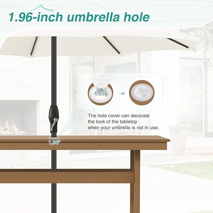 5 Piece Patio Dining Set, 66" Rectangle HDPS Weather Resistant Outdoor Table & 4 Patio Chairs Set with 1.96" Umbrella Hole, Heavy Duty Chairs for Backyard Balcony Deck, Brown