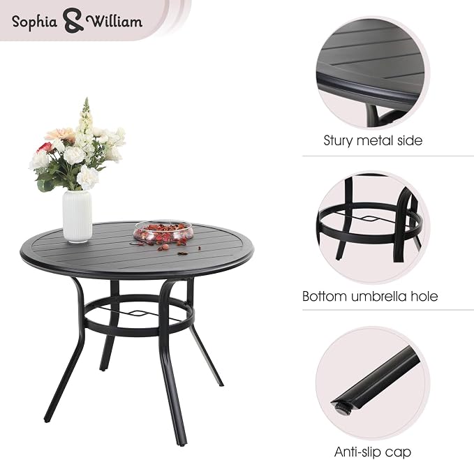Sophia & William Outdoor Patio Dining Table Round 37.8”Dia x28.7”H, Modern Outdoor Metal Furniture with 1.97” Umbrella Hole for Poolside Porch Patio Garden Lawn Balcony Backyard and Indoor