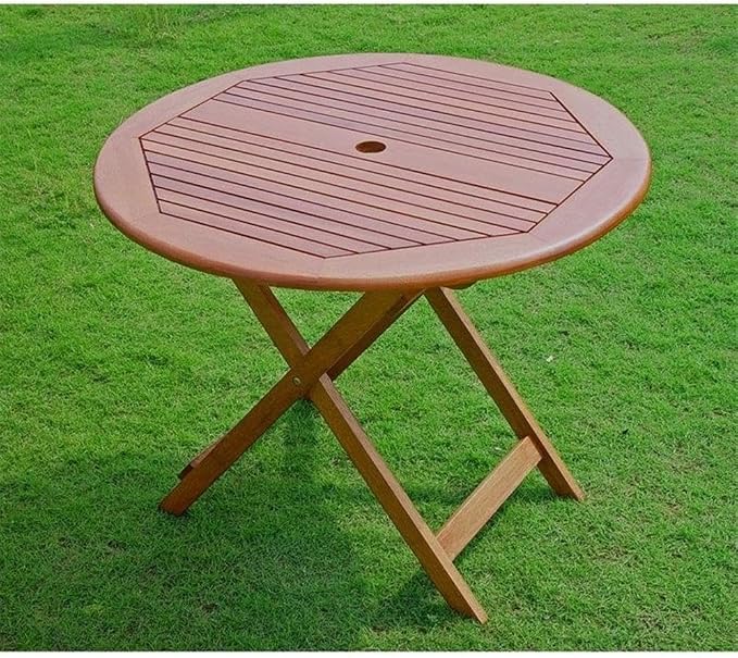 Pemberly Row Acacia 32" Folding Patio Table, Stain Finish, Outdoor Hardwood, 28" H x 32" W x 32" D, All-Weather, Water-Resistant, UV Protected, Umbrella Hole, Durable Patio Dining Table for Garden or