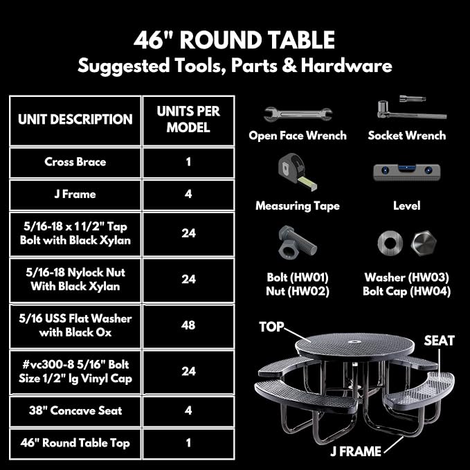 COATEDOUTDOORFURNITURE Heavy-Duty Portable Outdoor Kids Table with Umbrella Hole, Punched Steel Kids Picnic Table, Commercial-Grade, Made in America (46 in, Round, Childrens, Dark Blue)