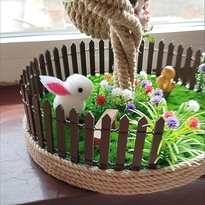 Fairy Garden Miniature Fence Accessories: Decorative White Wooden Picket Fence for Indoor & Outdoor Christmas Village - for Kids Ages 4 to 8 - Festive Decor for Christmas and Halloween (Brown-2pcs)