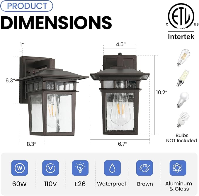 Outdoor Light Wall Mount Exterior Wall Sconces Set of Two Brown