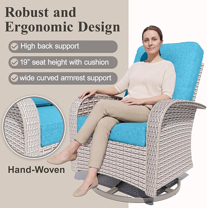 12-Piece Patio Furniture Set, Outdoor Swivel Rocking Chairs Set with 55,000 BTU Fire Pit Table,All Weather Conversation Set for Porch Poolside Balcony