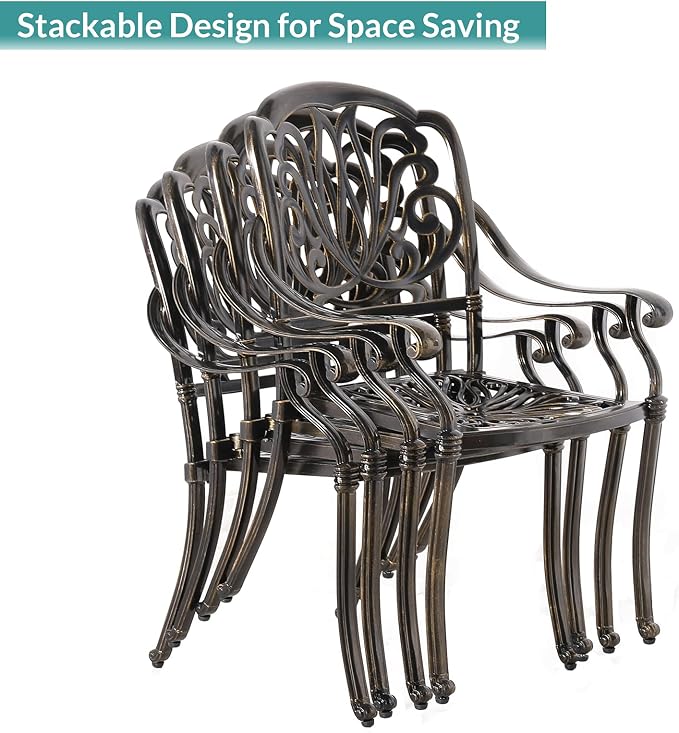 MEETWARM 7-Piece Outdoor Patio Dining Set, All-Weather Cast Aluminum Patio Conversation Set for Backyard Garden Deck with 6 Cushioned Chairs, 1 Rectangular Table, 2" Umbrella Hole, Dark Bronze