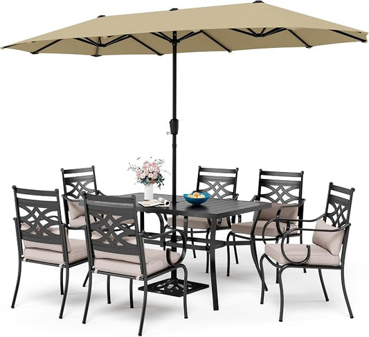 Sophia & William Patio Dining Set, Steel, Beige | E-Coated, Cushions Included, For Patio, Garden and Yard