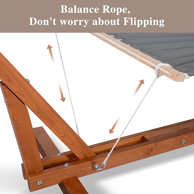 SUNCREAT Hammocks for Outside, 2 Person Outdoor Quick Dry Hammock with Adjustable Wooden Stand, Coffee