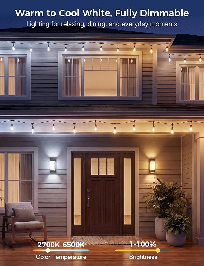 XMCOSY+ Smart Outdoor String Lights 72.5FT, LED Patio Lights App Control | DIY Color Changing, RGBCW Dimmable White, Segment Control, Alexa Voice Control, Shatterproof IP65 Waterproof Outside Lights