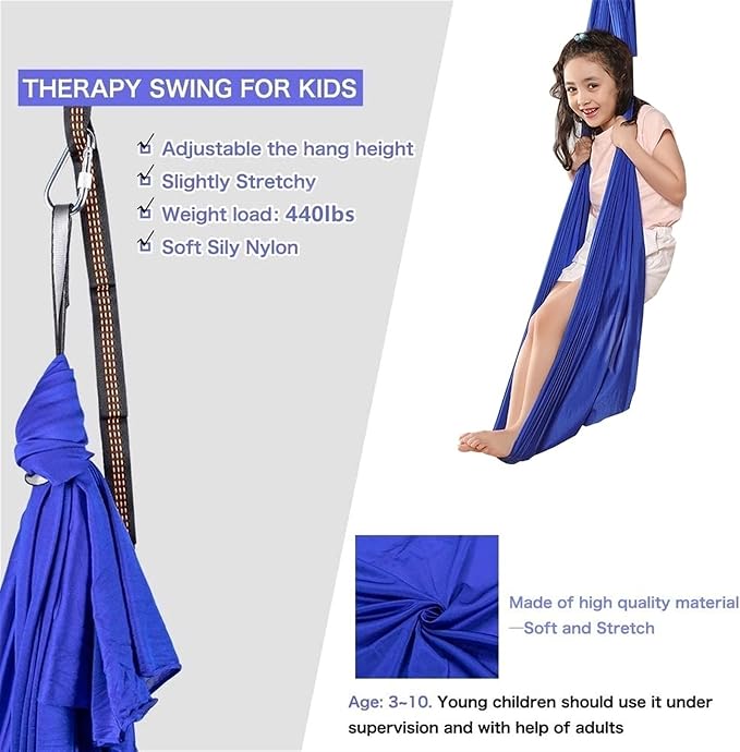 Hammock Swing Chair for Adults, Sensory for Kids, Cuddle Adjustable Aerial Yoga, Therapy Snuggle Children Autism ADHD and Aspergers (Color : Dark Green, Size : 150x280cm/59x110in)
