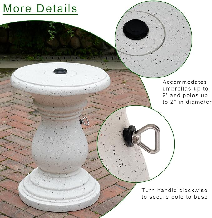 Patio Umbrella Side Table, Heavy Duty Outdoor Umbrella Stand, Umbrella Holder for Garden Backyard Lawn Poolside Deck, White