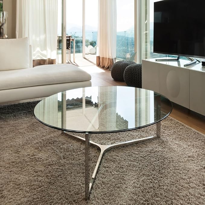 Dulles Glass 56 inch Round Glass Table Top - Tempered - 3/8" Thick Glass Surface, Safe Pencil Edge, Multipurpose for Dining Table, Patio, Coffee and End Table