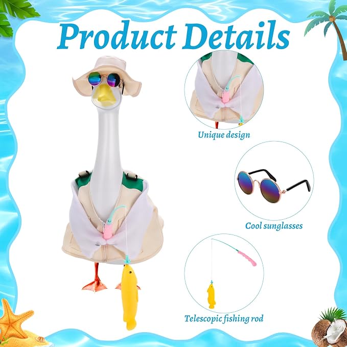 Porch Goose Outfit Summer Hawaiian Fishing Porch Goose Outfit Clothes Costume for 23 In Statue Garden Yard Decor