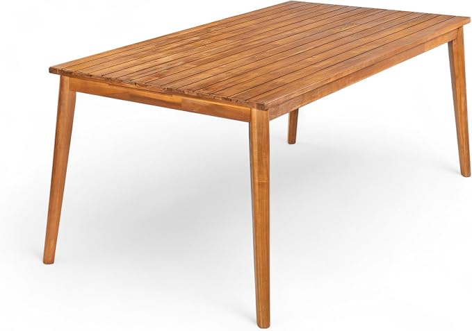 Christopher Knight Home Linda Patio Acacia Wood Dining Table Set for 4, Outdoor Rectangular Dinner Table and Chairs Set with Slatted Panel Design, Outdoor Furniture Set for Garden, Natural