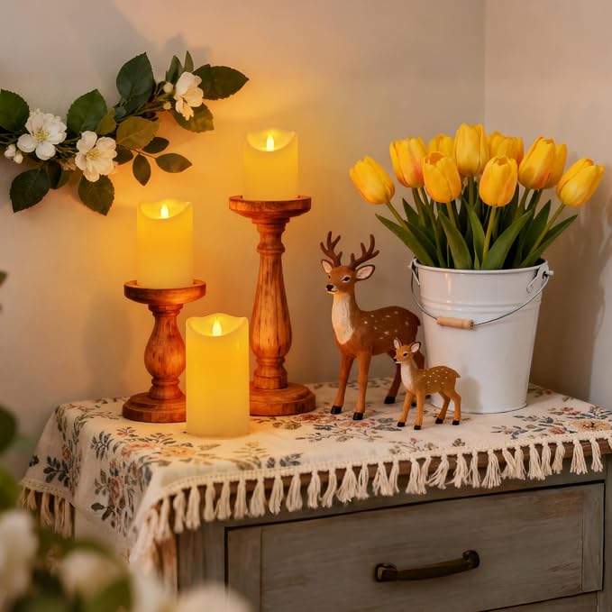 Flameless Candles Set of 6, Realistic Pillars with Cozy Climbing Flame Effect, Plasic Waterproof Outdoor & Indoor Ambiance with 2 Remotes & Timer for Patio Garden Home Decor (Ivory)