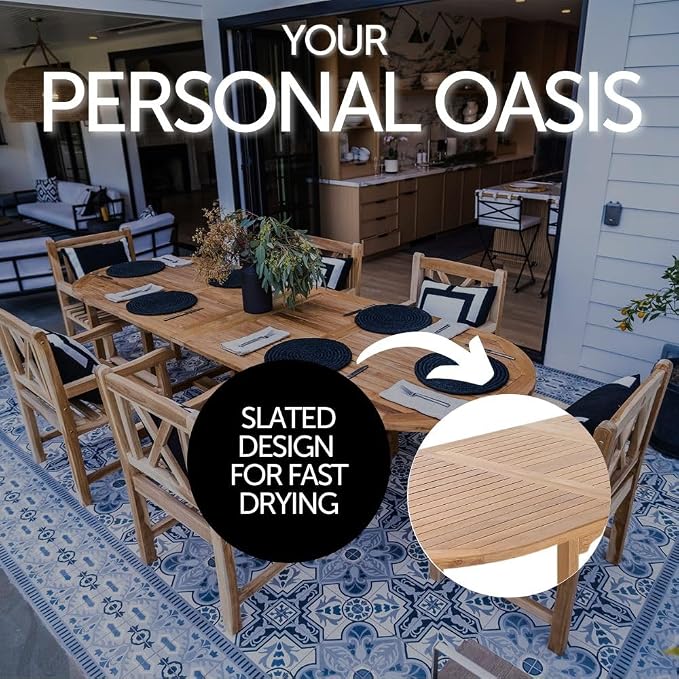 Nordic Style Backyard Premium Teak Wood Adjustable Outdoor Dining Table with Natural Finish – 79″-118″ (Dining Table Only)