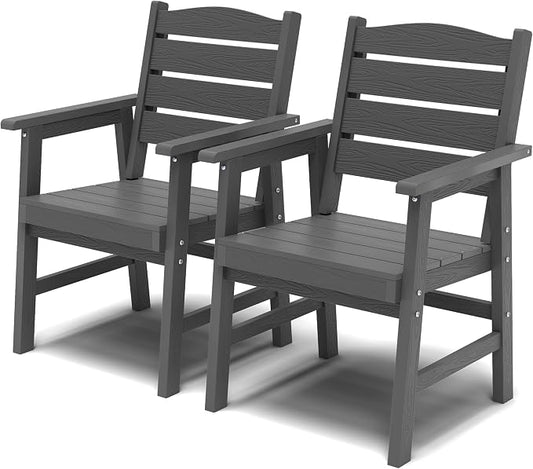 YEFU Outdoor Dining Chairs Set of 2: HIPS Patio Dining Chairs - Modern All Weather Patio Outdoor Chairs - Waterproof Easy-Clean Plastic Furniture for Poolside Garden Backyard Deck(Grey)