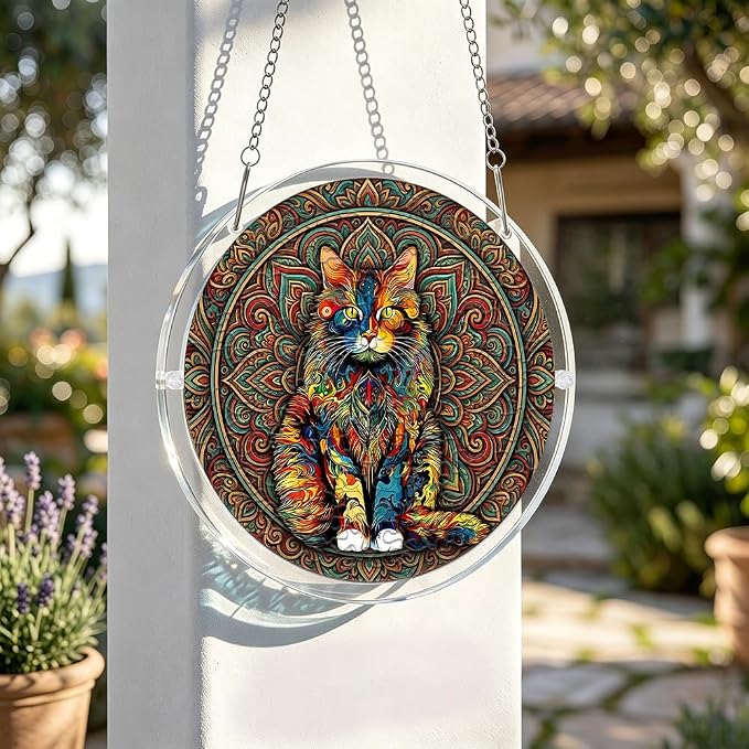 Acrylic Puzzle Suncatcher, Colorful Cat Sun Catcher Jigsaw Puzzle Window Hanging, Acrylic Puzzles Kit Home Garden Decor, Mothers Day and Birthday Gifts for Mom, Wife, Sisters, 7.87 inch