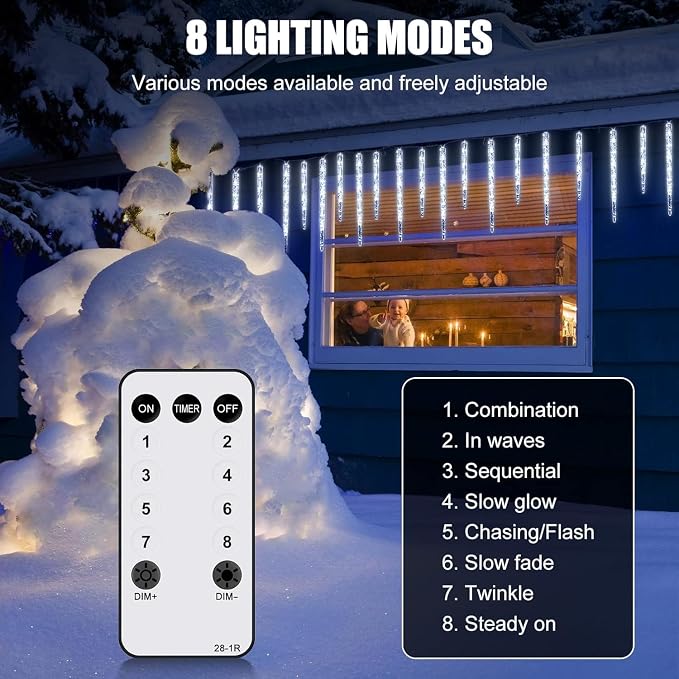 Brightown Icicle Lights Outdoor 20ft with Remote - 20 Tubes 100 LED Icicle Christmas Lights, Waterproof Icicle Indoor Decoration for Tree Patio Roof Holiday Decor, Warm White