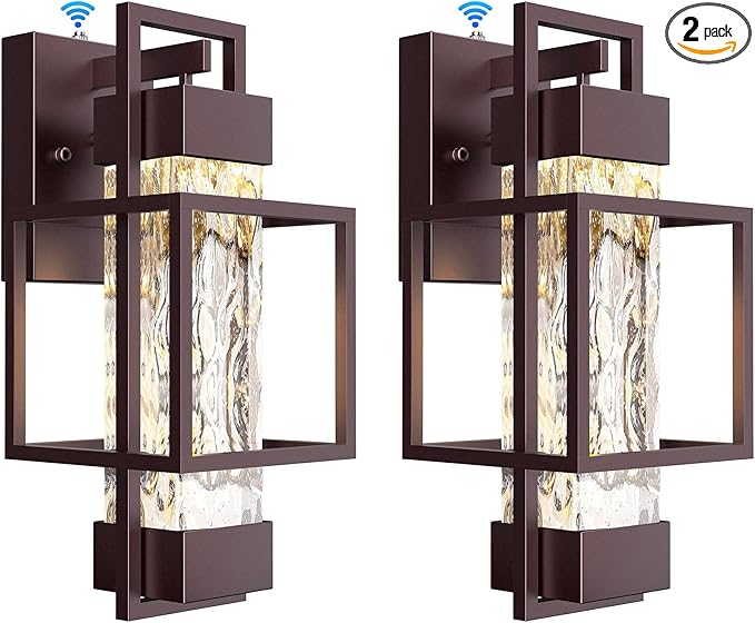 Modern Outdoor Wall Lights 2 Pack, 15" Dusk to Dawn Sensor, Waterproof Porch Light, Bronze